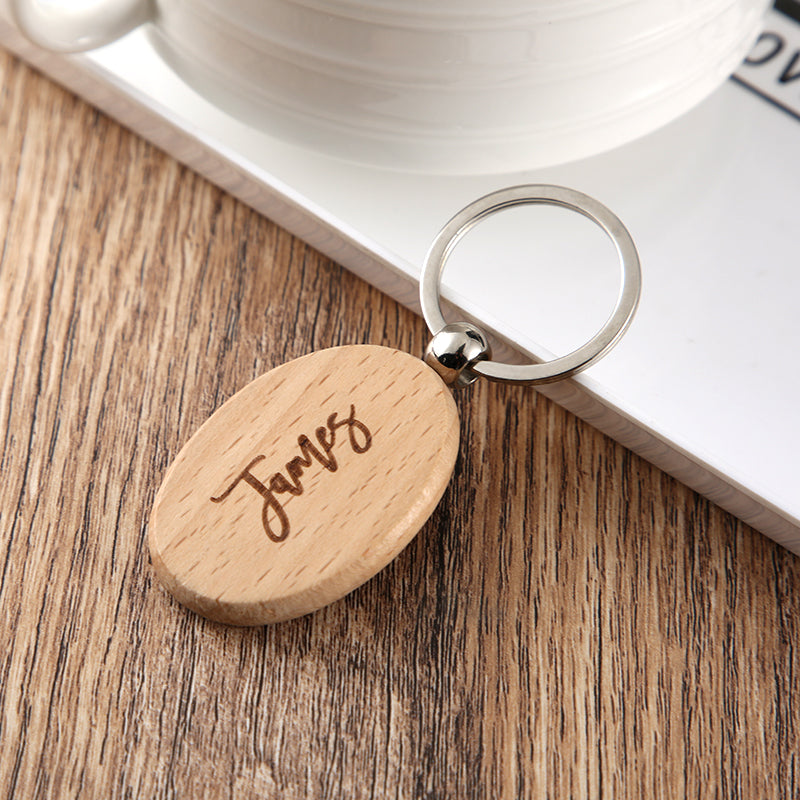 Wooden Engraved Letter Name Keychain Pendant