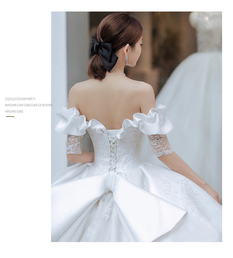 White Satin Main Wedding Dress New Temperament Trailing Sweet Princess Bride Catwalk Dress