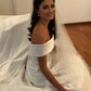 Simple A Line Wedding Dresses Satin Off The Shoulder Wedding Bridal Gowns Sweep Train Casual Dresses Zipper With Buttons Back