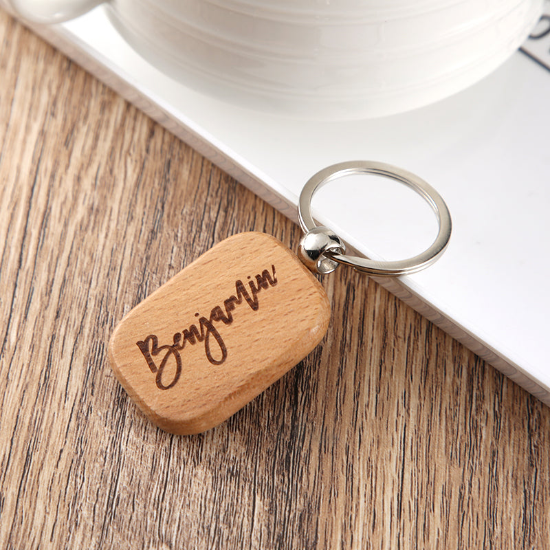 Wooden Engraved Letter Name Keychain Pendant