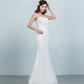 Sequined lace waist fishtail wedding dress