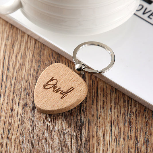 Wooden Engraved Letter Name Keychain Pendant