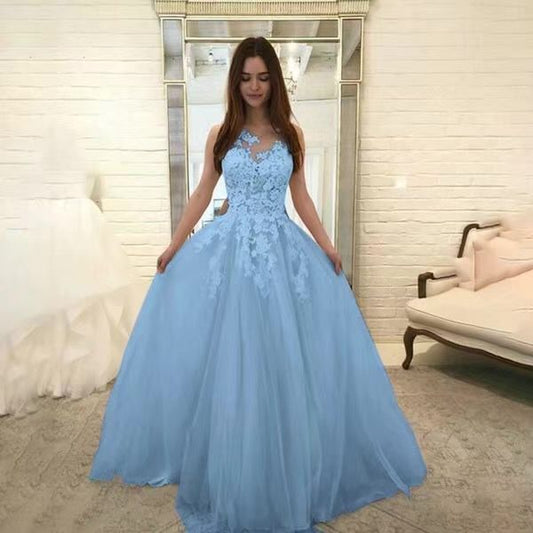 Women Wedding Dress Sleevless Flowers Lace Dress