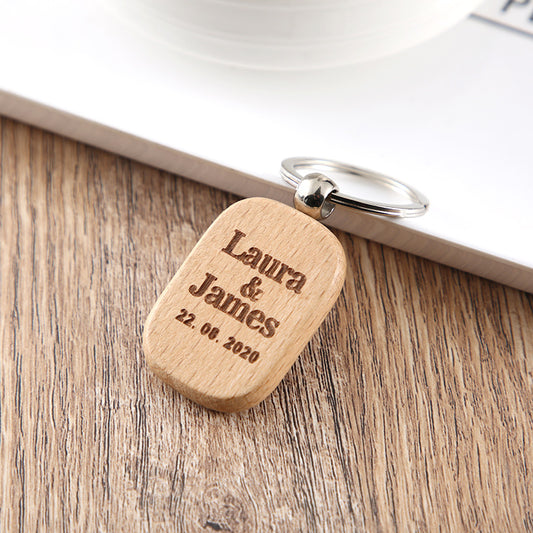 Wooden Engraved Letter Name Keychain Pendant