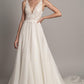 Women's Deep V Neck Lace Long Dress Simple Lawn Wedding Wedding Dress