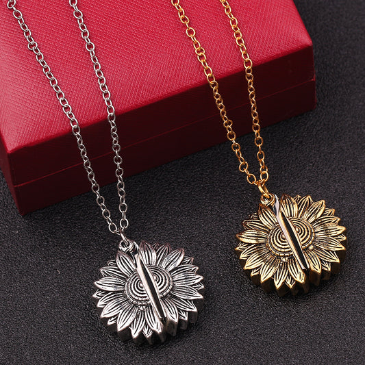 European And American New Custom Sunflower Necklace Laser Lettering