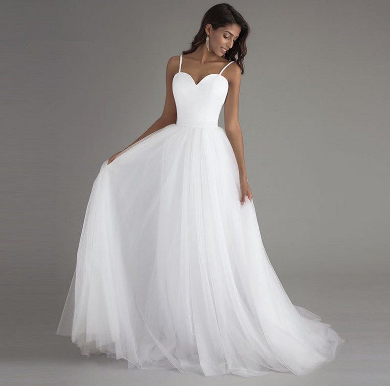 Simple Lightweight Wedding Dress Bridal Long Trailing Evening Gown